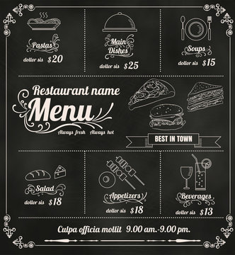 Restaurant Food Menu Design with Chalkboard Background vector fo