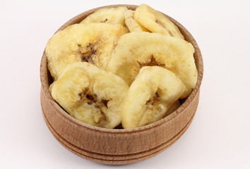Banana chips in a wooden circular shape