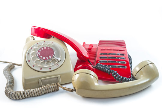 retro dial style house telephones on White Background 
