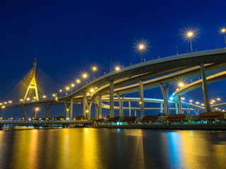 Fototapeta na wymiar Bhumibhol bridges over Chaophraya river in evening period