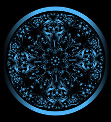 Floral pattern in the circle on a black background