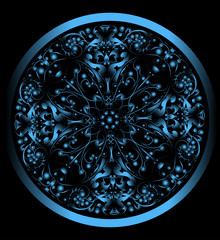 Floral pattern in the circle on a black background