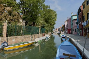 Burano waterstreet - canale with boats, Burano, Italy