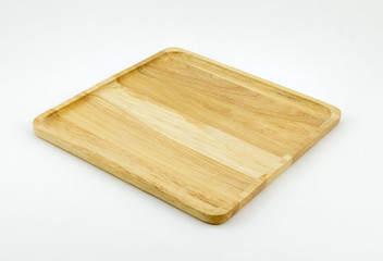 A square wood tray isolated white.