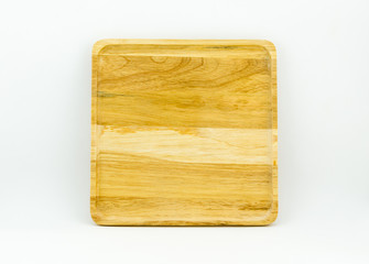 A square wood tray isolated white, top view