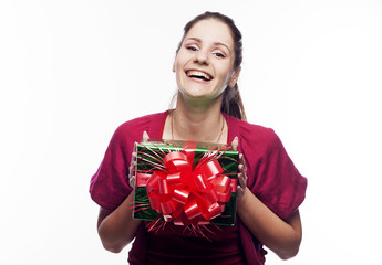 Young beautiful woman with present
