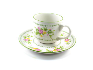 antique porcelain tea cup on white background