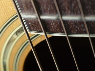 closeup shot of guitar and strings 
