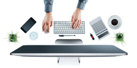 Business woman working at office desk