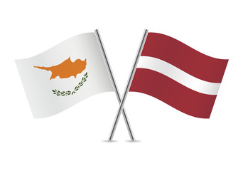 Latvia and Cyprus flags. Vector illustration.