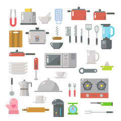 Flat design of kitchen items set