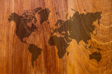 Wood texture with world map