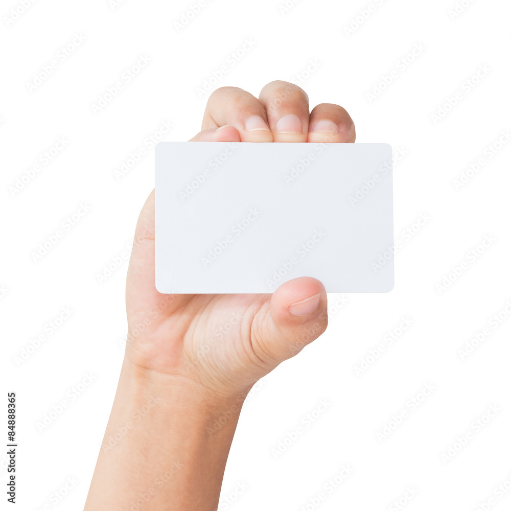 Poster hand hold blank card isolated clipping path inside