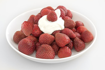 fraises bio avec crème sur assiette