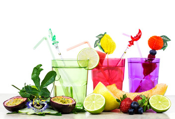 exotic fruits cocktail against white background