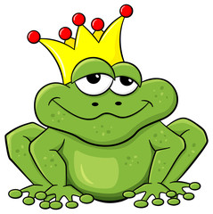 Naklejka premium Cartoon Froschkönig wartet auf einen Kuss 
