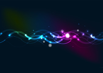 Abstract color glowing lines in dark space with stars and light