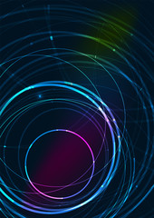 Abstract color glowing lines in dark space with stars and light