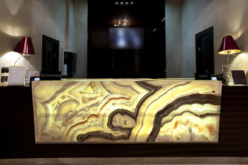 Marble reception desk in hotel