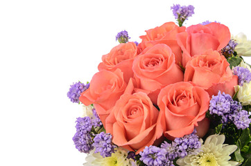 orange rose bouquet isolated on white background