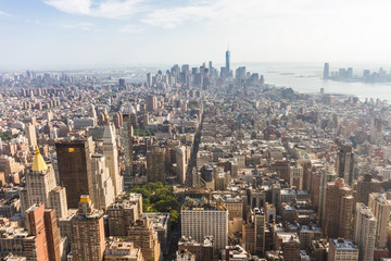 Panoramic view of Midtown and Lower Manhattan as seen from the Empire State Building observation...
