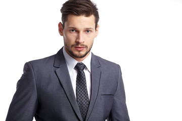 business, people and office concept - businessman in suit