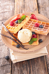 waffles with ice cream and berry fruit