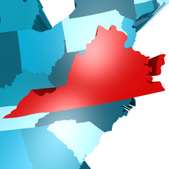Virginia map on blue USA map