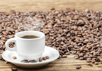 Cup of black hot coffee.