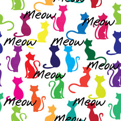 Seamless vector background with colorful cats