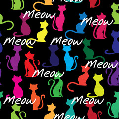 Seamless vector background with colorful cats