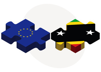Obraz premium European Union and Saint Kitts and Nevis Flags
