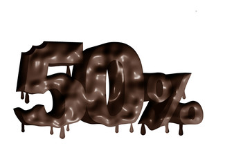 3D render text in 50 percent in chocolate with alfa background