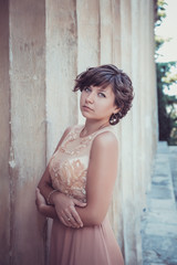 Naklejka premium beautiful city woman has walking on a street
