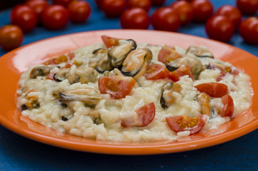 Risotto with seafood and tomatoes 