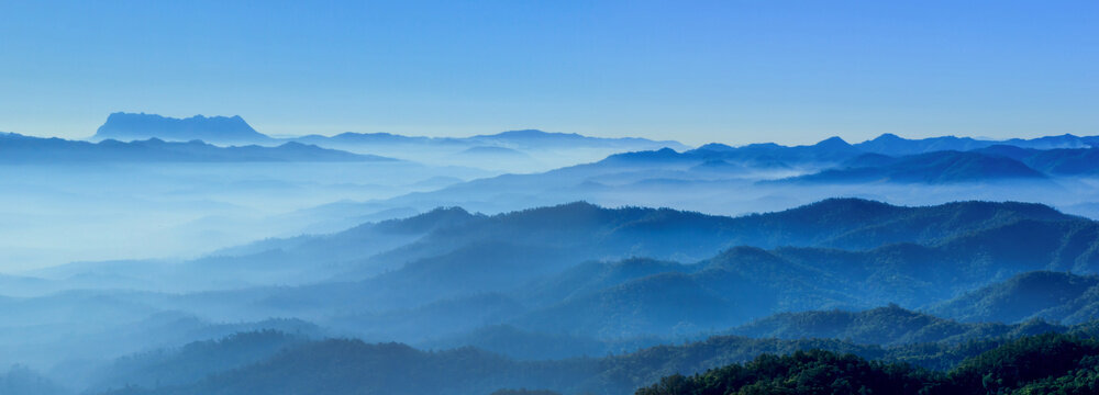 Fototapeta misty morning horizons blue tones