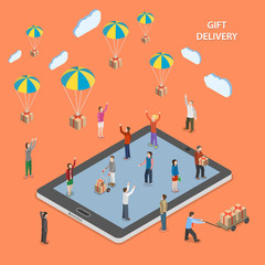 Gift delivery flat isometric vector illustration.