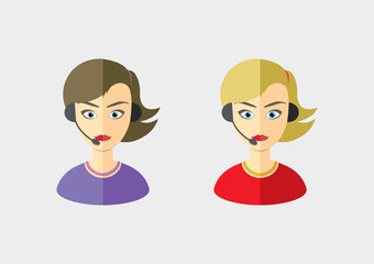 Girl Operator Face Icons Vector