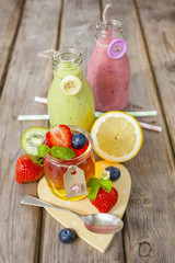 Jelly and fruit smoothie. Healthy summer treat.