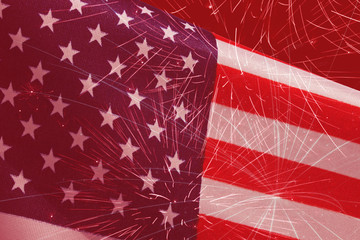 Naklejka premium holiday background with fireworks over United States flag