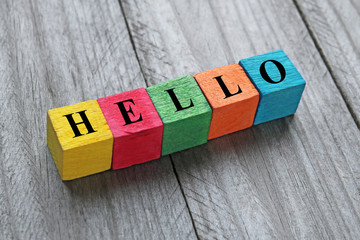 word hello on colorful wooden cubes