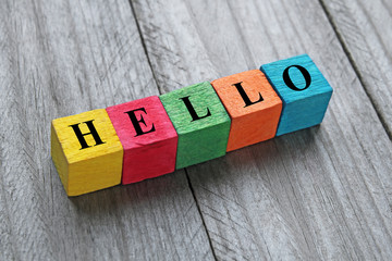 word hello on colorful wooden cubes © chrupka