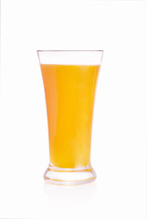 Full glass of orange juice on white background