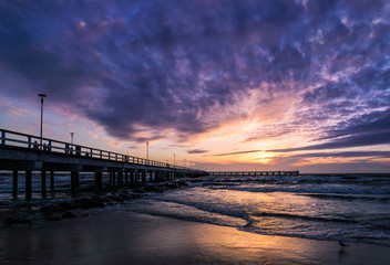 In the evening view of the sea bridge - obrazy, fototapety, plakaty