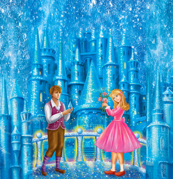  cartoon Characters Gerda and Kai for fairy tale Snow Queen written by Hans Christian Andersen