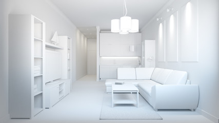 3D interior rendering of a small loft without textures