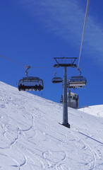 suspended ski cable car at snow mountains Titlis