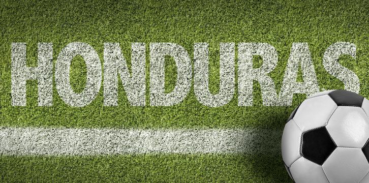 Soccer field with the text: Honduras
