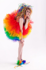 rainbow smiling girl on a white background