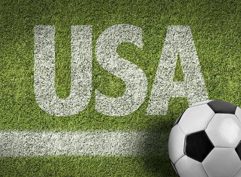 Soccer field with the text: USA